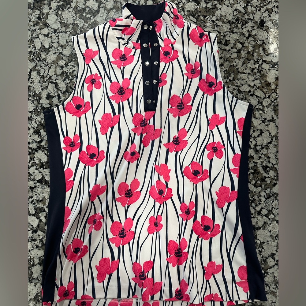 TAIL womens size medium sleeveless golf top. Navy/white/pink